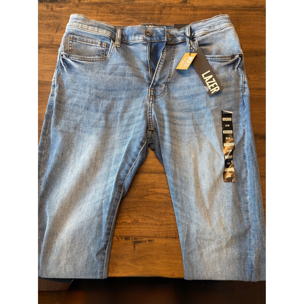 Lazer Mens Slim Fit Jeans Light Wash Blue Denim 33x32 NWT